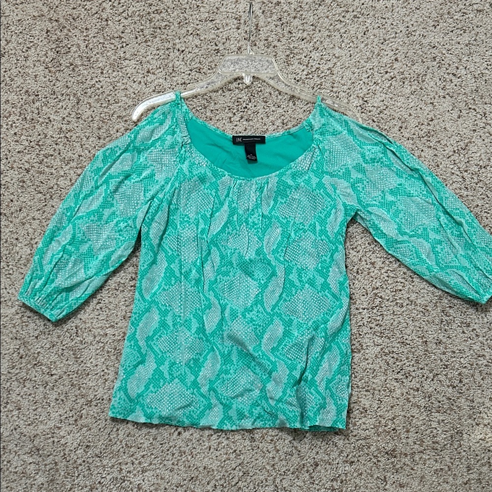 INC International Concepts Teal Patterned Blouse